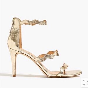 J by J. Crew L4965 Gold Metallic Crackle 3 Strap Scallop Strap Heels Size 9.5